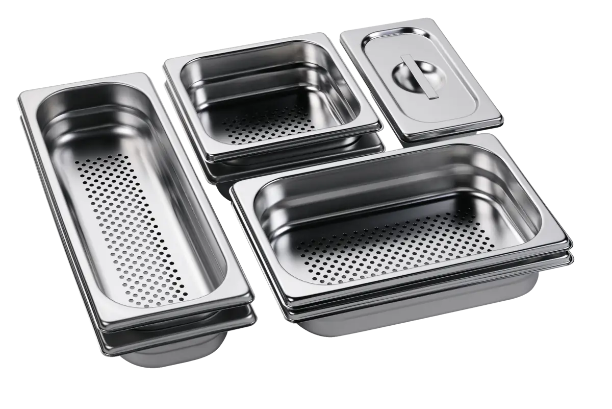 A9OZS10 Set van 8 RVS stoomschalen waarvan 4 geperforeerd