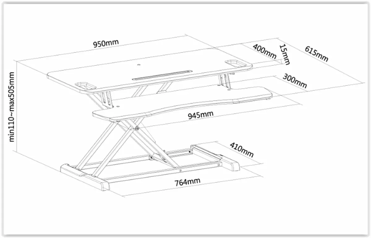 NS-WS300BLACK sit-stand workstation (11 - 51 cm)