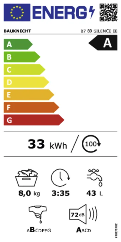 Bauknecht B7 89 SILENCE EE energielabel