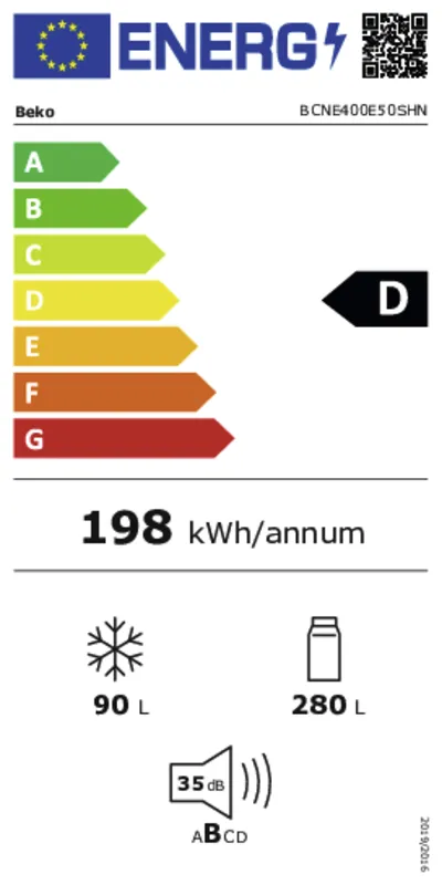 Beko BCNE400E50SHN energielabel