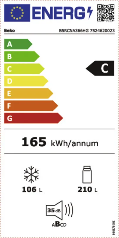 Beko B5RCNA366HG energielabel