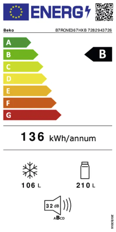 Beko B7RCNE367HXB energielabel