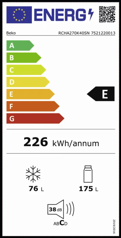 Beko RCHA270K40SN energielabel
