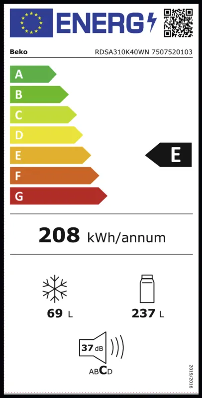 Beko RDSA310K40WN energielabel