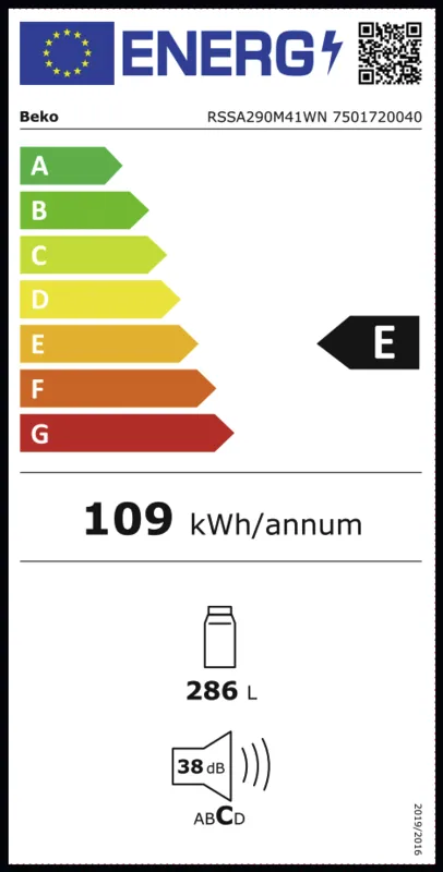 Beko RSSA290M41WN energielabel