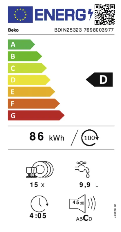 Beko BDIN25323 energielabel