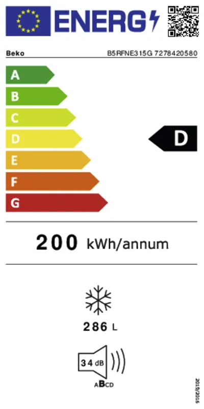 Beko B5RFNE315G energielabel