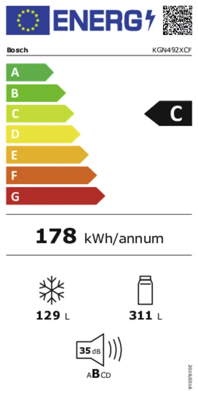 Bosch KGN492XCF energielabel