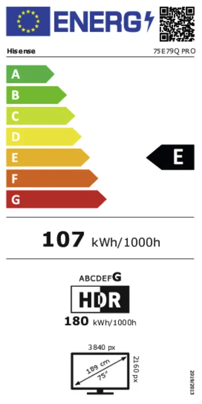 Hisense 75E79Q PRO energielabel