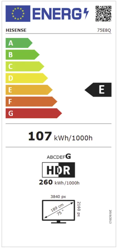 Hisense 75E8Q energielabel