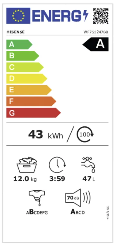 Hisense WF7S1247BB energielabel