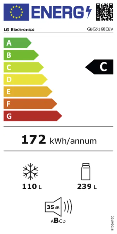 LG GBG5160CEV energielabel