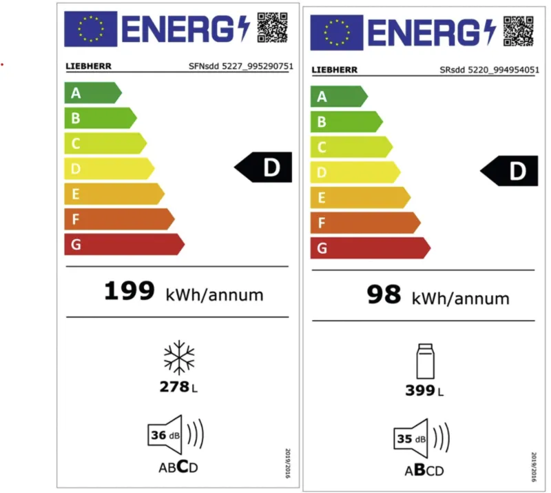 Liebherr XRFsd 5220-22 (SFNsdd 5227-22+SRsdd 5220-22) energielabel