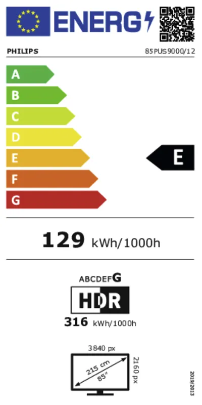 Philips 85PUS9000/12 energielabel