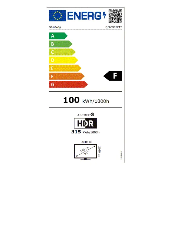 Samsung QE65S95FATXXN energielabel