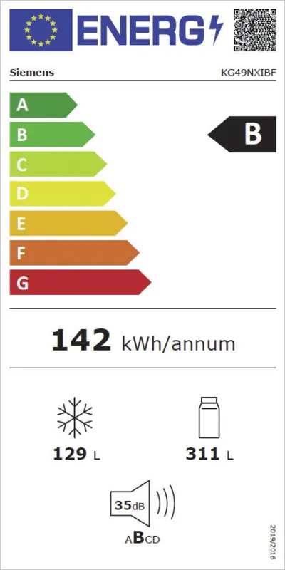 Siemens KG49NXIBF energielabel