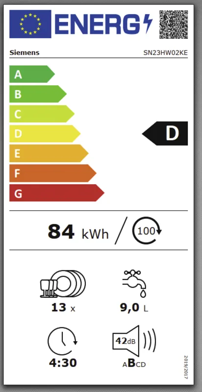 Siemens SN23HW02KE energielabel