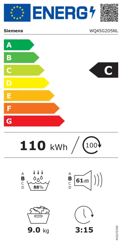 Siemens WQ45G2D5NL energielabel