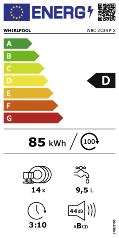 Whirlpool WBC3C34PX energielabel
