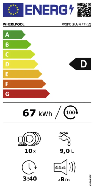 Whirlpool WSFO3O34PF energielabel