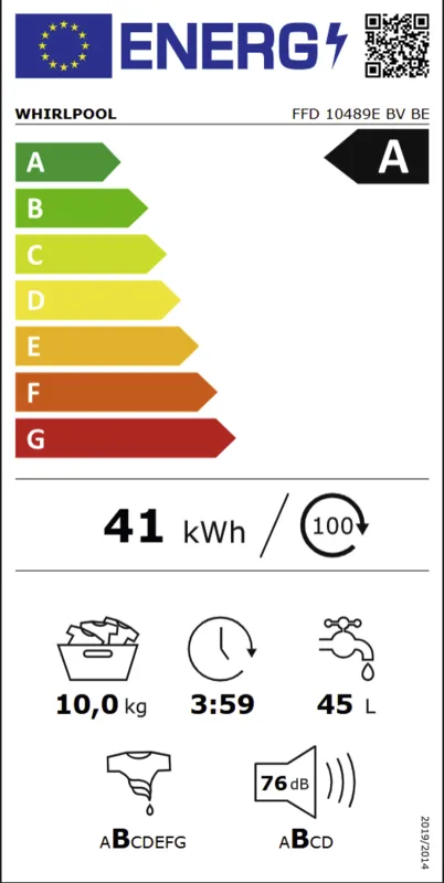 Whirlpool FFD 10489E BV BE energielabel