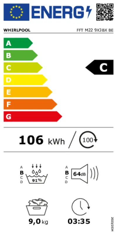 Whirlpool FFT M22 9X3BX BE energielabel